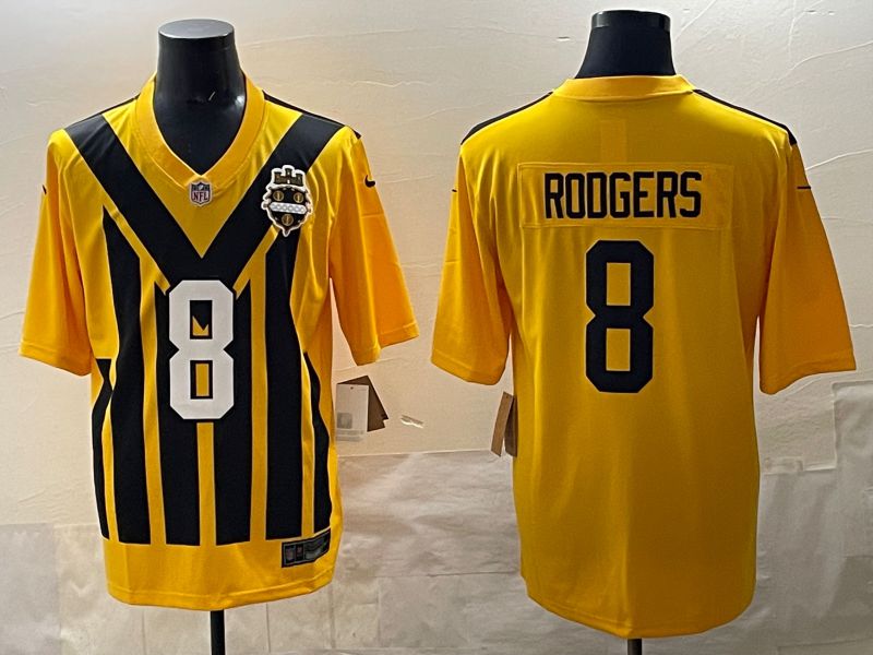 Men 2025 Pittsburgh Steelers #8 Rodgers Yellow Retro Nike Limited NFL Jersey style 01